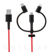 3 in 1 Lightningアダプター＆USB Type-Cアダプター付き USB Type-A to microUSB 超タフストロング ストレートケーブル (ブラック×レッド/1m)