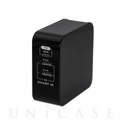 USB Power Delivery 対応 AC充電器 かしこく超速充電 USB PD 60W Type-C×1＋USB Type-A×2 合計60W (ブラック)