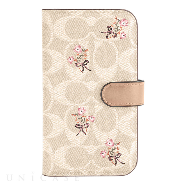 【iPhone12 mini ケース】Folio Case (Floral Bow Signature C Sand/Multi Printed/Glitter Accents)
