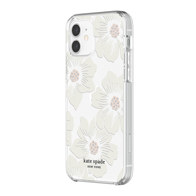 【iPhone12/12 Pro ケース】Protective Hardshell Case (Hollyhock Floral Clear/Cream with Stones)