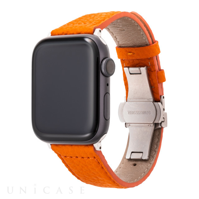 【Apple Watch バンド 49/45/44/42mm】German Shrunken-calf Watchband (Orange) for Apple Watch Ultra2/SE(第2/1世代)/Series9/8/7/6/5/4/3/2/1