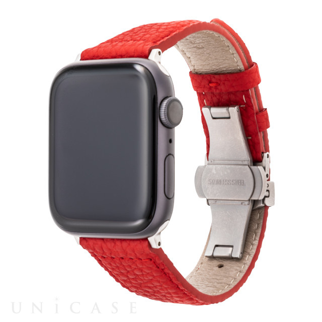 【Apple Watch バンド 49/45/44/42mm】German Shrunken-calf Watchband (Red) for Apple Watch Ultra2/SE(第2/1世代)/Series9/8/7/6/5/4/3/2/1