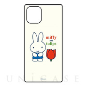 【iPhone12 mini ケース】ミッフィー miffy and tulips スクエアガラスケース (ホワイト)