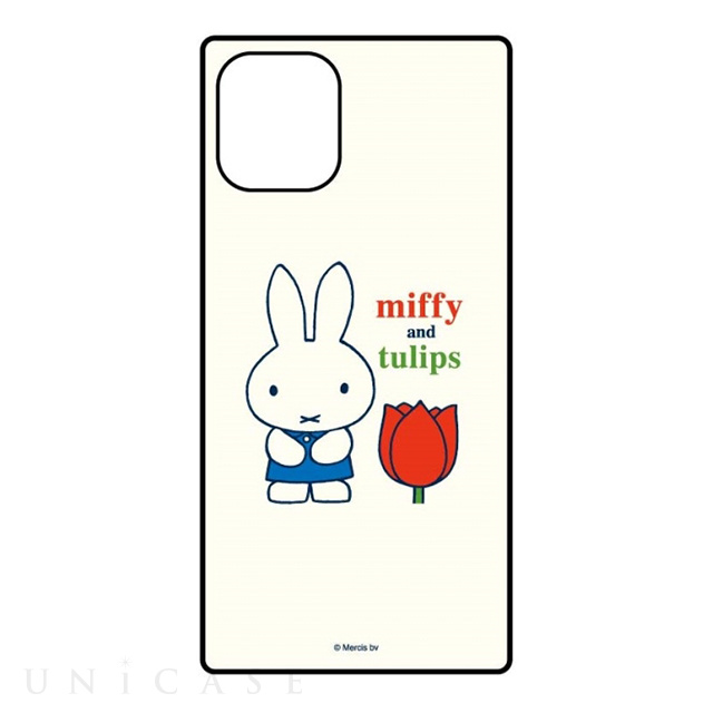 【iPhone12 mini ケース】ミッフィー miffy and tulips スクエアガラスケース (ホワイト)