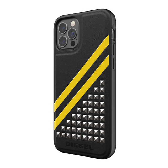 【iPhone12/12 Pro ケース】Leather Stud (Black/Yellow)サブ画像