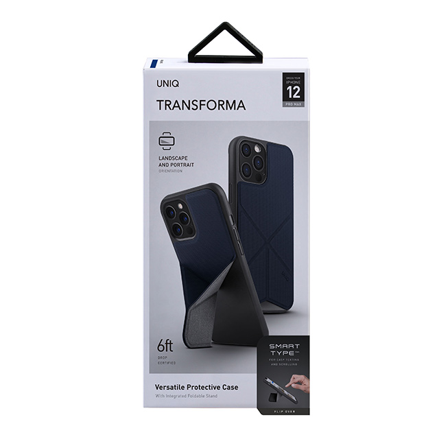 【iPhone12 Pro Max ケース】Transeorma 耐衝撃ハイブリッド素材採用 折り畳み式スタンド ハードケース (ブルー)サブ画像
