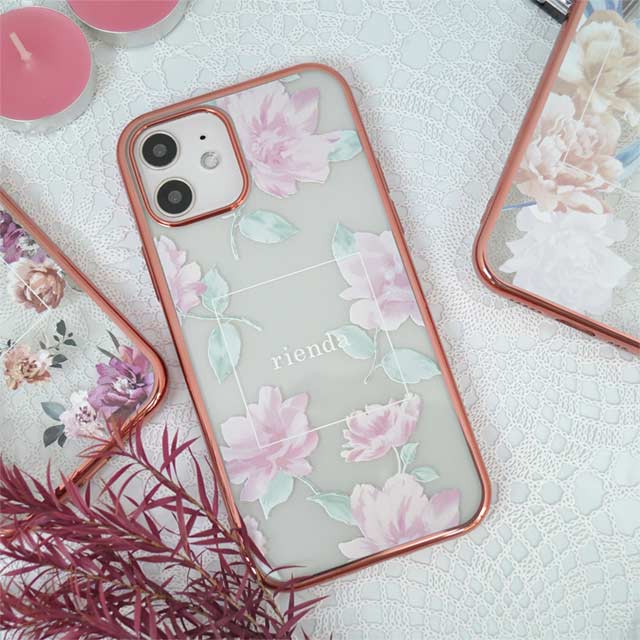 【iPhone12 mini ケース】rienda メッキクリアケース (Lace Flower/ピンク)サブ画像