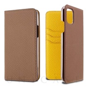 【iPhone12 mini ケース】German Shrunken Calf Folio Case (Taupe×Yellow)