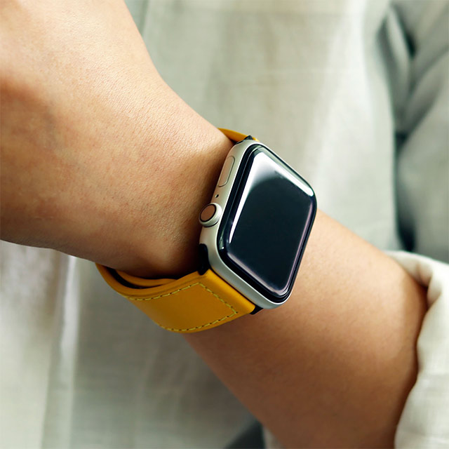 【Apple Watch バンド 41/40/38mm】GENUINE LEATHER STRAP (イエロー) for Apple Watch SE(第2/1世代)/Series9/8/7/6/5/4/3/2/1サブ画像