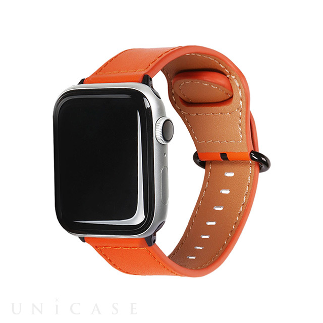【Apple Watch バンド 49/45/44/42mm】GENUINE LEATHER STRAP (オレンジ) for Apple Watch  Ultra2/SE(第2/1世代)/Series9/8/7/6/5/4/3/2/1