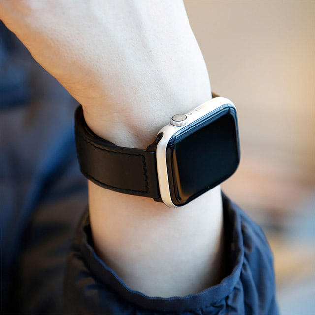 【Apple Watch バンド 49/45/44/42mm】GENUINE LEATHER STRAP (ブラック) for Apple Watch Ultra2/SE(第2/1世代)/Series9/8/7/6/5/4/3/2/1サブ画像