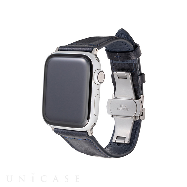【Apple Watch バンド 49/45/44/42mm】Museum-calf German Leather Watchband (Navy) for Apple Watch Ultra2/1/SE(第2/1世代)/Series9/8/7/6/5/4/3/2/1