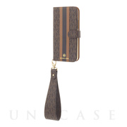 【iPhone12 mini ケース】Folio Case Stripe with Hand Strap - MagSafe (Brown)