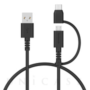 USB Type-Cアダプター付き USB Type-A to microUSB 超タフストロング 2 in 1 ケーブル OWL-CBKMCシリーズ (ブラック / 1m)