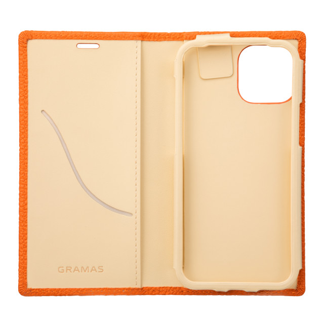 【iPhone13 mini/12 mini ケース】German Shrunken-calf Genuine Leather Book Case (Orange)サブ画像
