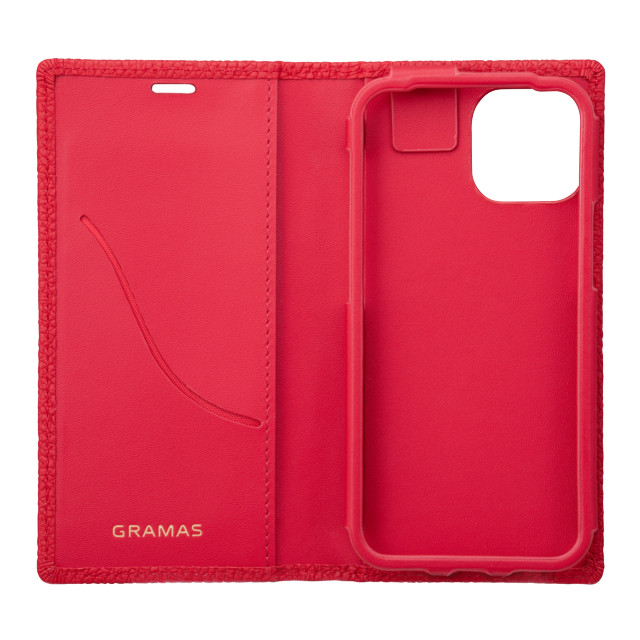 【iPhone13 mini/12 mini ケース】German Shrunken-calf Genuine Leather Book Case (Red)サブ画像