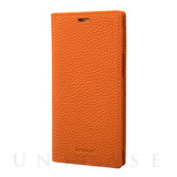 【iPhone13 mini/12 mini ケース】German Shrunken-calf Genuine Leather Book Case (Orange)