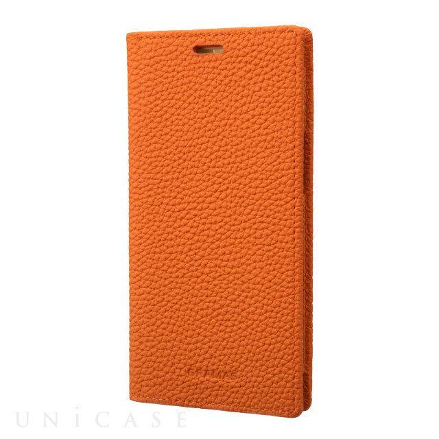 【iPhone13 mini/12 mini ケース】German Shrunken-calf Genuine Leather Book Case (Orange)