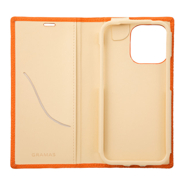 【iPhone13 Pro ケース】German Shrunken-calf Genuine Leather Book Case (Orange)サブ画像