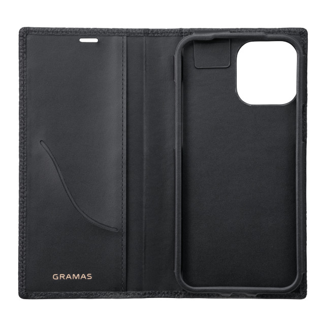 【iPhone13 Pro Max ケース】German Shrunken-calf Genuine Leather Book Case (Black)サブ画像