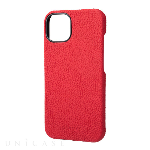 【iPhone13 ケース】German Shrunken-calf Leather Shell Case (Red)
