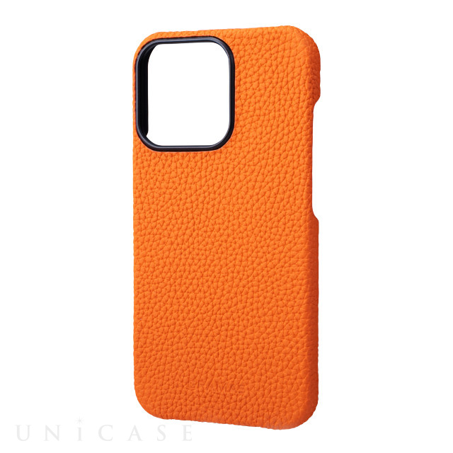 【iPhone13 Pro ケース】German Shrunken-calf Leather Shell Case (Orange)