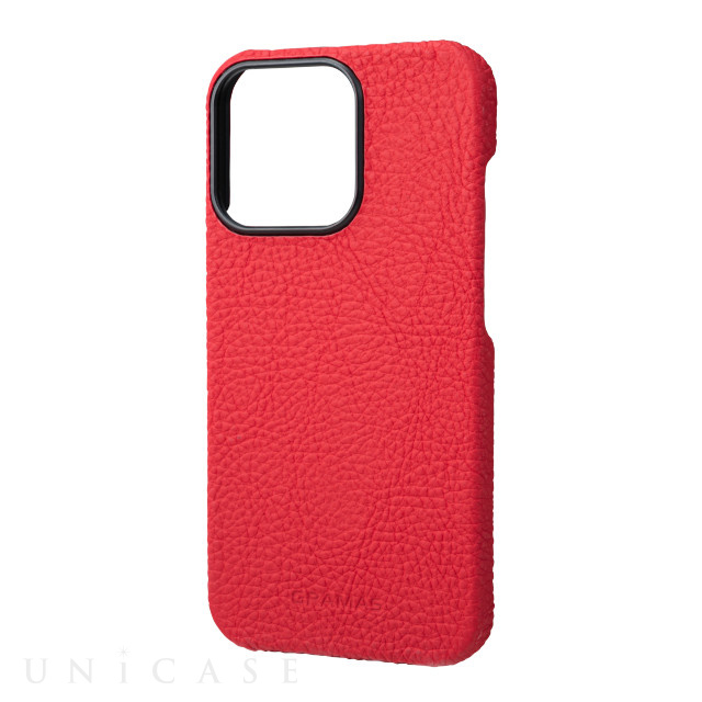 【iPhone13 Pro ケース】German Shrunken-calf Leather Shell Case (Red)