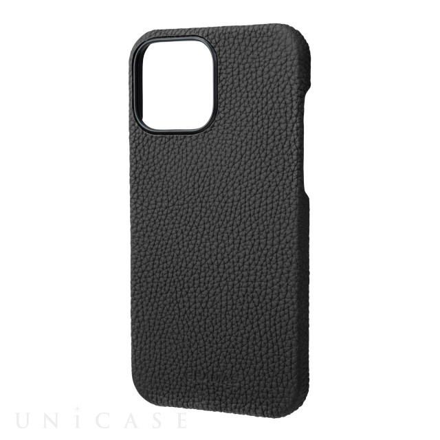【iPhone13 Pro Max ケース】German Shrunken-calf Leather Shell Case (Black)