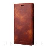 【iPhone13 ケース】Museum-calf Genuine Leather Book Case (Brown)