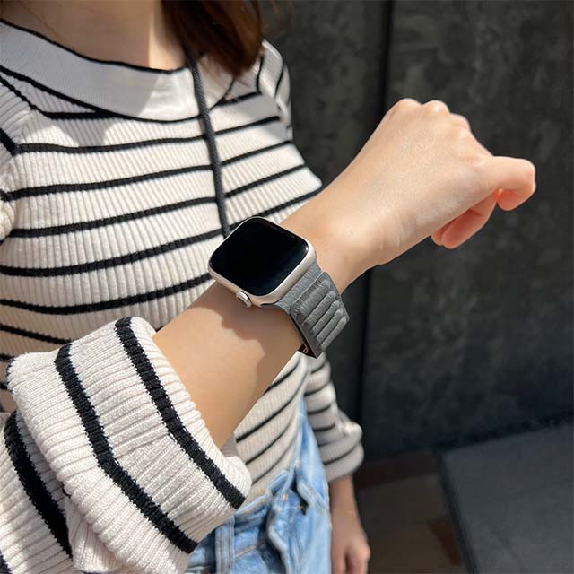 日本王者[新品]Apple Watch対応レザーベルト(グレー) 時計