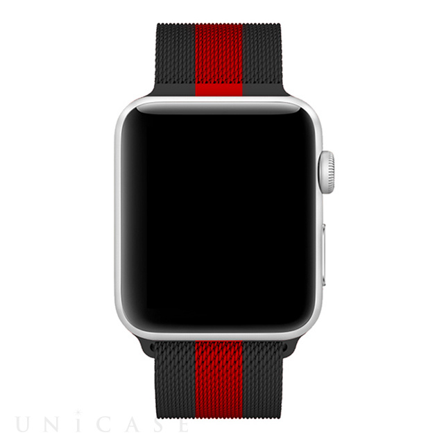 【Apple Watch バンド 41/40/38mm】ステンレスマグネットバンド (ブラック×レッド) for Apple Watch  SE(第2/1世代)/Series8/7/6/5/4/3/2/1