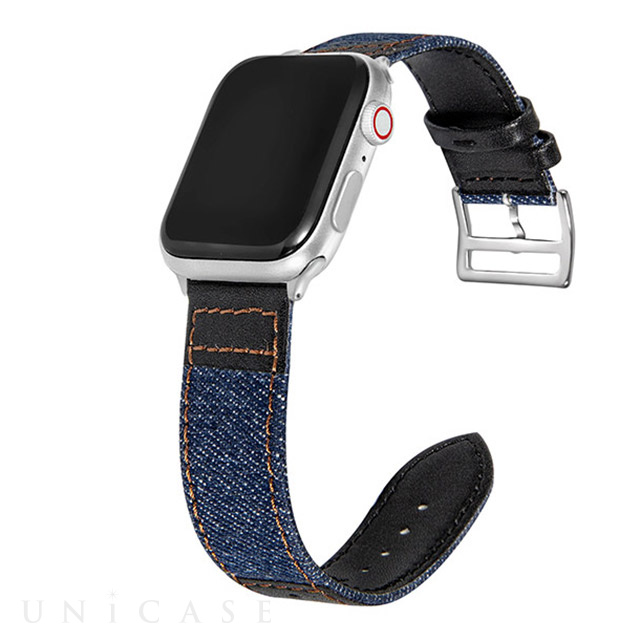 Apple Watch バンド 45/44/42mm】デニム×レザーバンド (ネイビー×ブラック) for Apple Watch SE(第2/1 世代)/Series8/7/6/5/4/3/2/1 iQ Labo iPhoneケースは UNiCASE