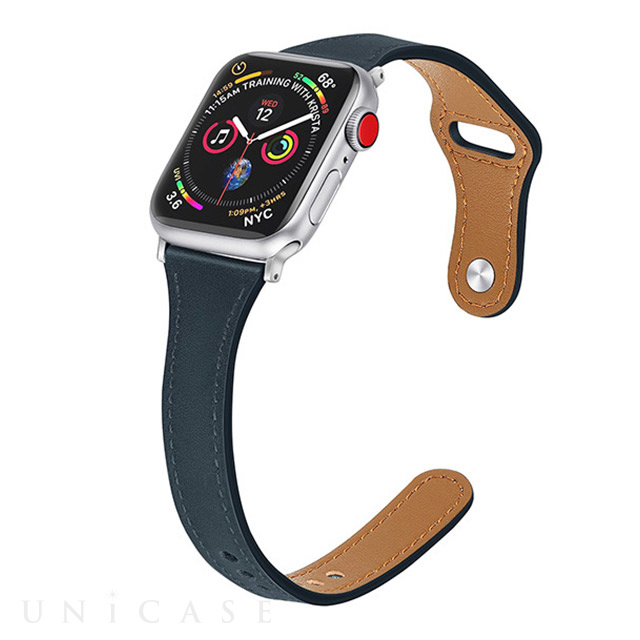 【Apple Watch バンド 41/40/38mm】ナローレザーバンド (ネイビー) for Apple Watch SE(第2/1世代)/Series9/8/7/6/5/4/3/2/1
