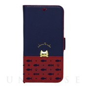 【iPhone13 ケース】手帳型ケース sakana to neko (Aタイプ Navy)