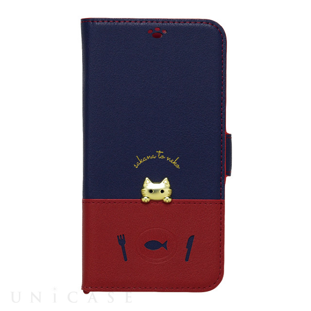 【iPhone13 ケース】手帳型ケース sakana to neko (Bタイプ Navy)