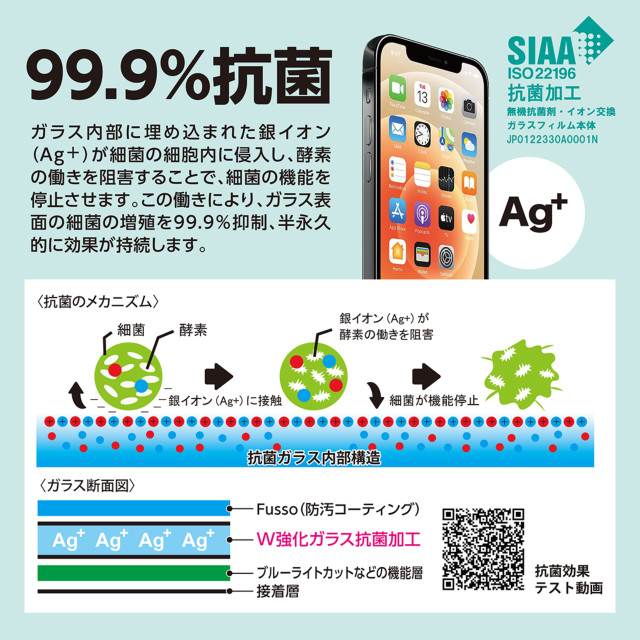 【iPhone13/13 Pro フィルム】抗菌耐衝撃ガラス 超薄 (ブルーライトカット 0.15mm)