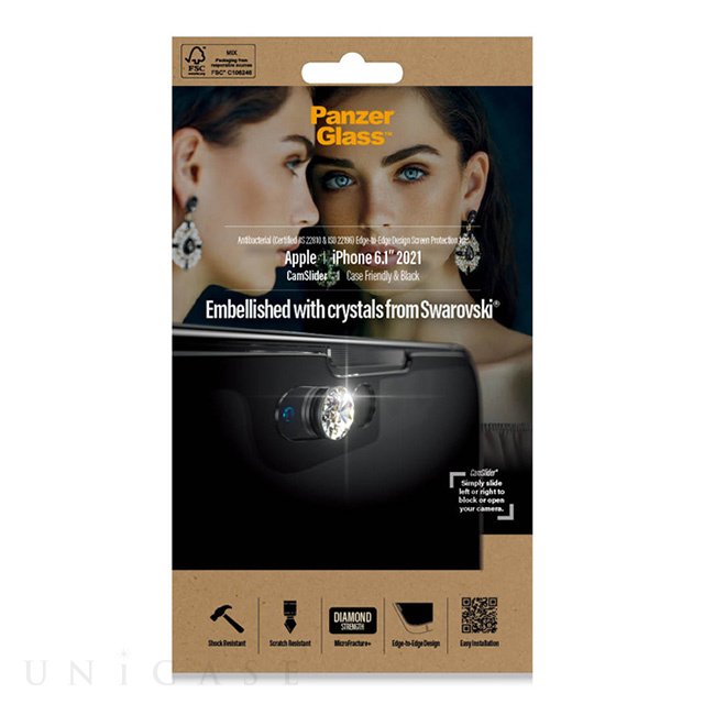 【iPhone13/13 Pro フィルム】PG Swarovski製カメラスライダー付き抗菌スクリーンプロテクタ