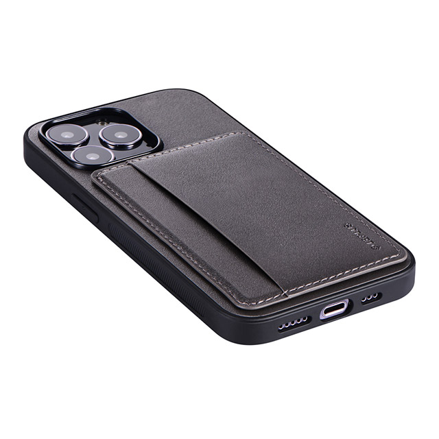 【iPhone13 Pro ケース】ポケット兼スタンド付PUレザーケース「SHELL CARD」 (ダークグレー)サブ画像