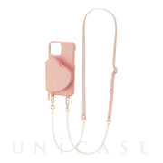 【iPhone13 mini ケース】Wrap Case Pocket Simple Heart with Pearl Type Neck Strap (Sweet Pink)