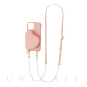 【iPhone13 Pro ケース】Wrap Case Pocket Simple Heart with Pearl Type Neck Strap (Sweet Pink)