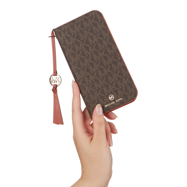 【iPhone13 mini ケース】Folio Case Edge Corting with Tassel Charm (Brown/Red)サブ画像