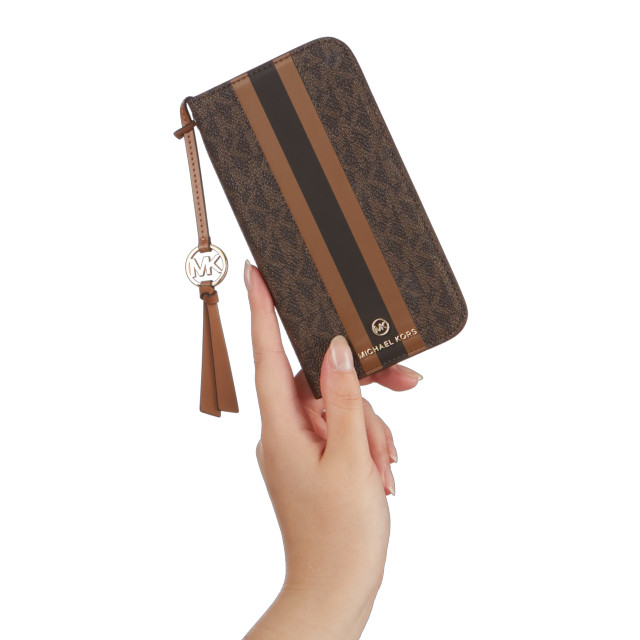 【iPhone13 mini ケース】Folio Case Stripe with Tassel Charm (Brown)サブ画像