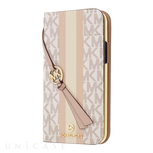 【iPhone13 mini ケース】Folio Case Stripe with Tassel Charm (Vanilla)