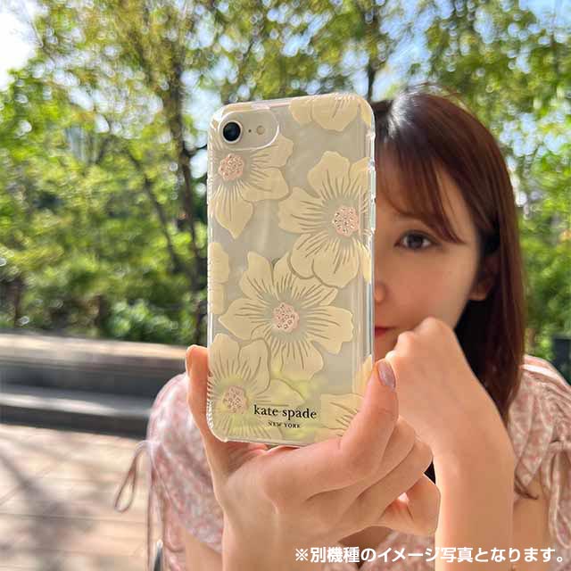 【iPhone13 mini ケース】Protective Hardshell Case (Hollyhock Floral Clear/Cream with Stones)