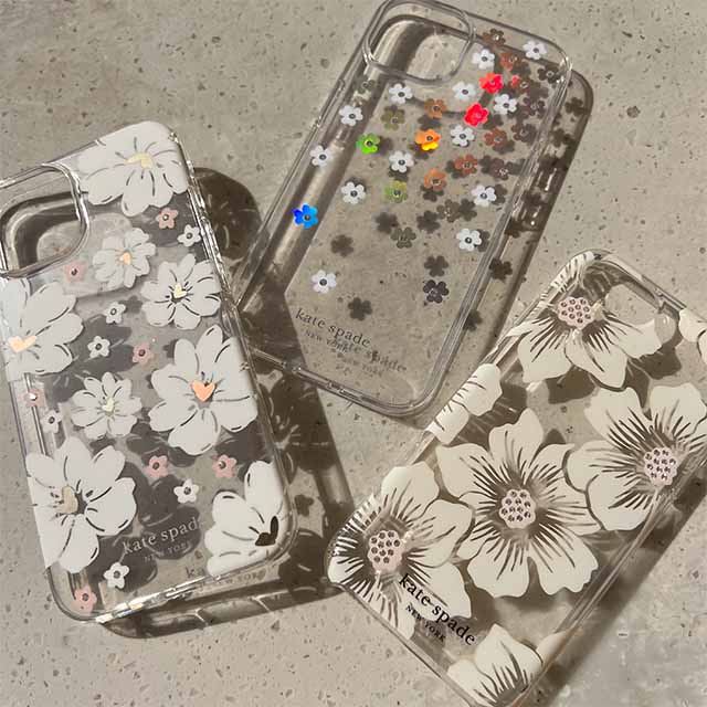 【iPhone13 mini ケース】Protective Hardshell Case (Hollyhock Floral Clear/Cream with Stones)