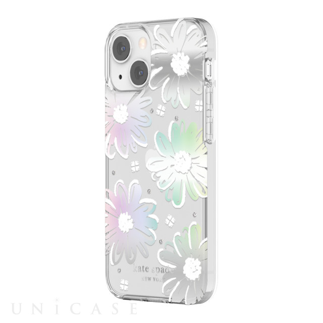 【iPhone13 mini ケース】Protective Hardshell Case (Daisy Iridescent Foil/White/Clear/Gems)