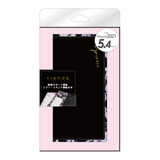 【iPhone13 mini ケース】rienda スクエア手帳 (Gentle Flower/ブラック)サブ画像