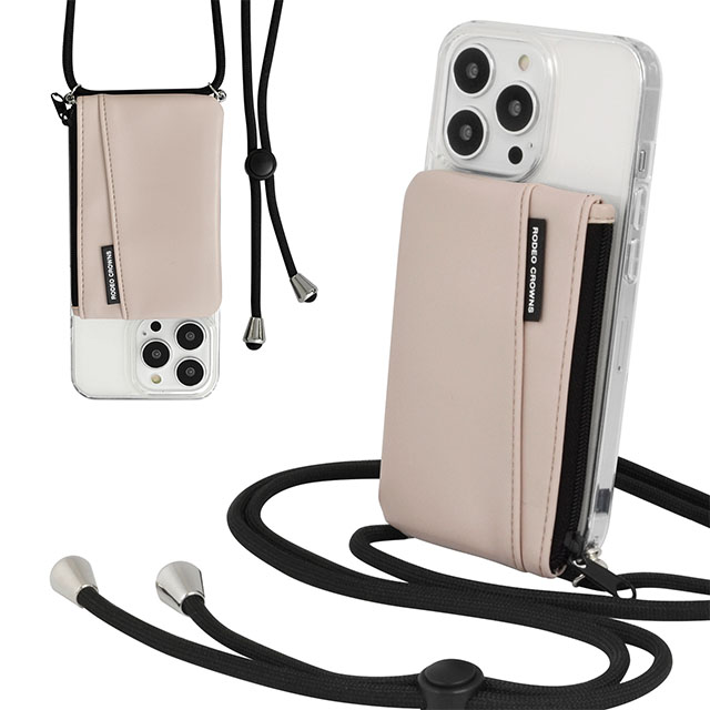 【iPhone13/13 Pro ケース】RODEO CROWNS ロングストラップ＆収納ポケット付き背面ケース/TPUクリア (グレージュ)サブ画像