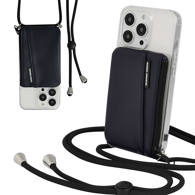 【iPhone13/13 Pro ケース】RODEO CROWNS ロングストラップ＆収納ポケット付き背面ケース/TPUクリア (ネイビーブラック)サブ画像