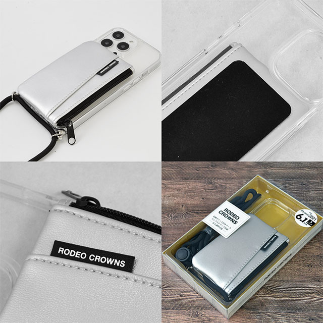 【iPhone13/13 Pro ケース】RODEO CROWNS ロングストラップ＆収納ポケット付き背面ケース/TPUクリア (シルバー)サブ画像